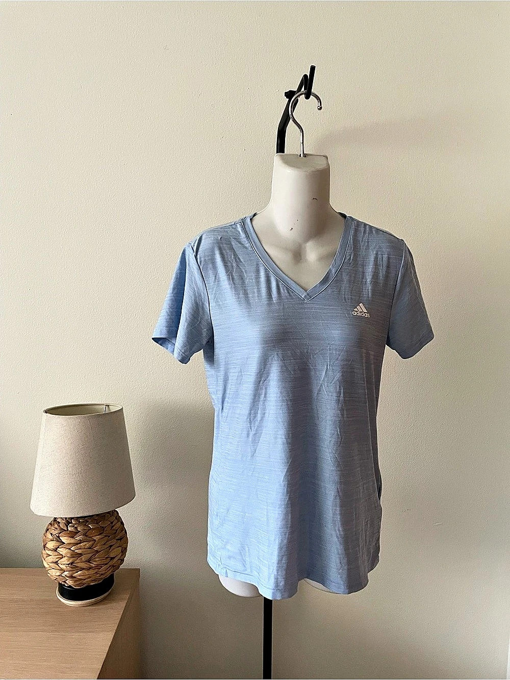 adidas Climalite V-Neck Athletic Tee Blue Small